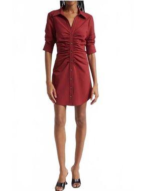 Cinq a Sept Mini Elina Dress in Wineberry Red Ruched Button Front NEW Size 6